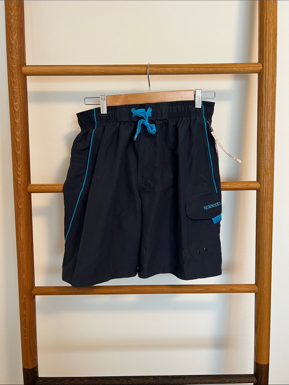 Speedo Black Swim Shorts with Teal Accents